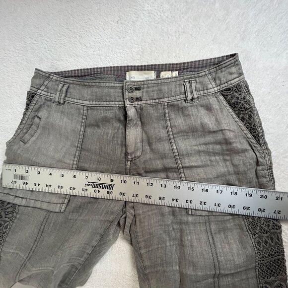 Hei Hei Anthropologie Women Marlena Embroidered Crochet Linen Pants Grey Size 27 - Picture 6 of 9